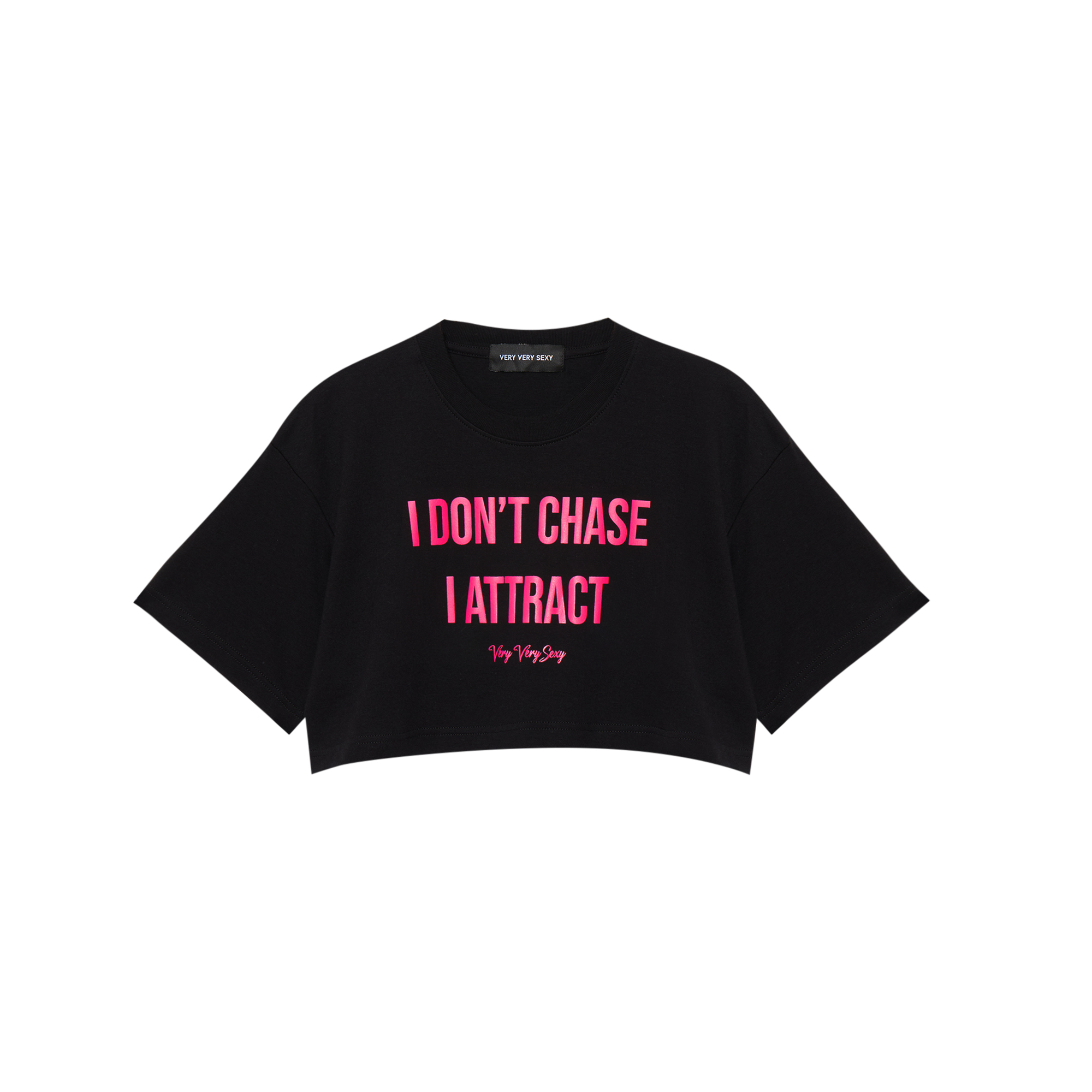 i don't chase i attract (Black) Oversized Crop Tee