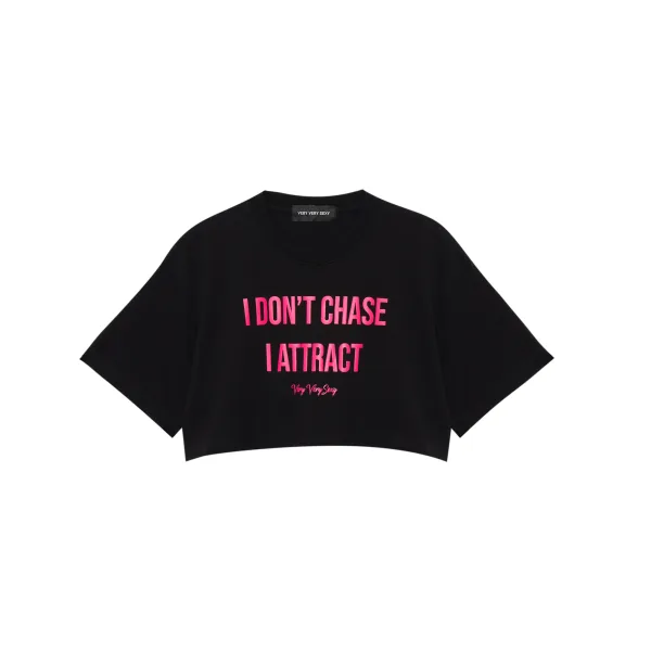 i don't chase i attract (Black) Oversized Crop Tee