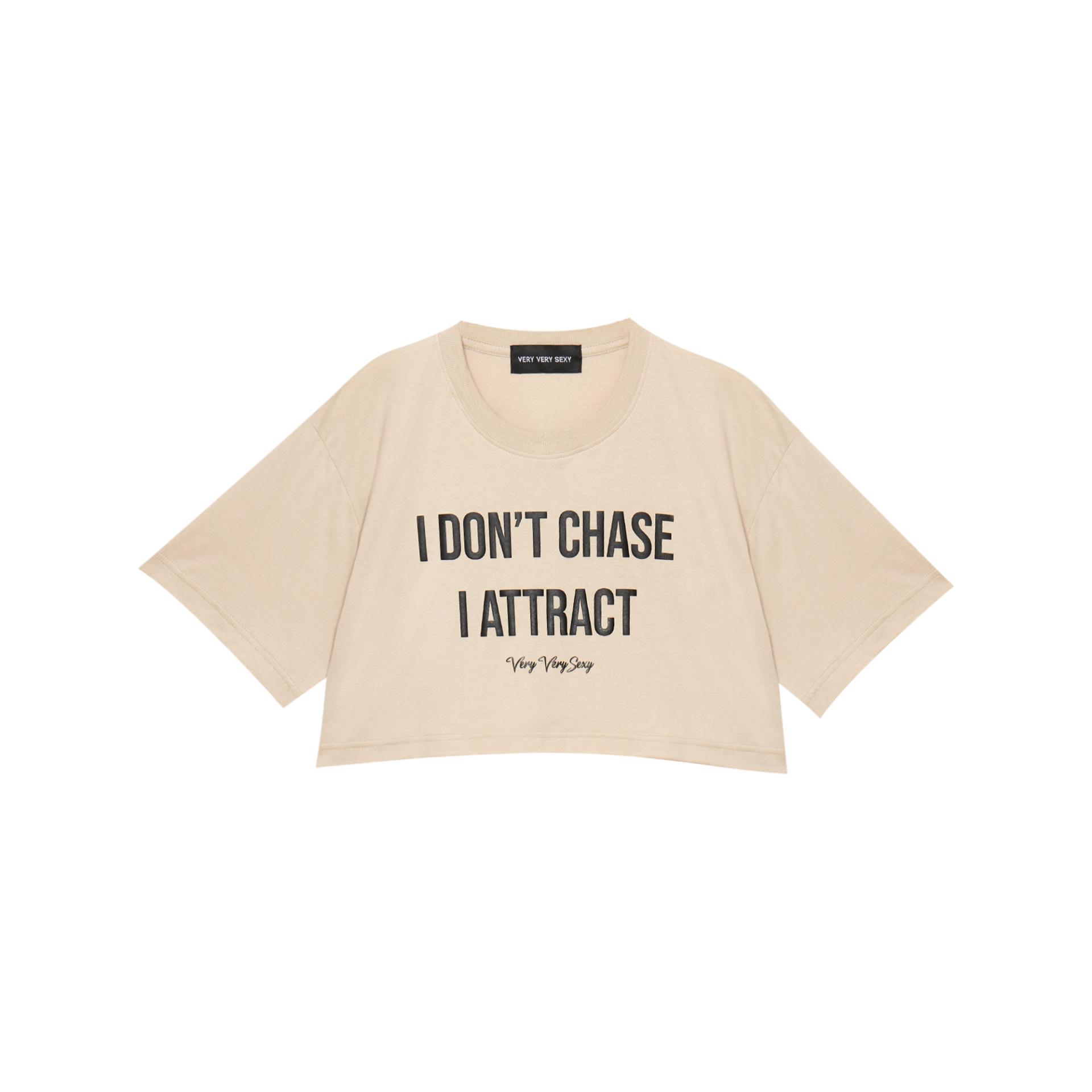i don't chase i attract (Beige) Oversized Crop Tee